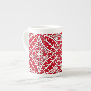Moroccan tiles - dark red and white bone china mug