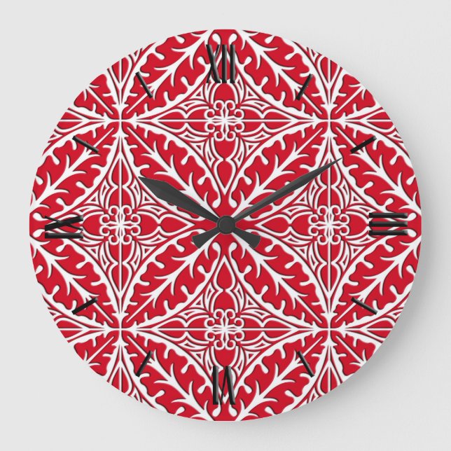 Moroccan tiles - dark red and white large clock (Front)