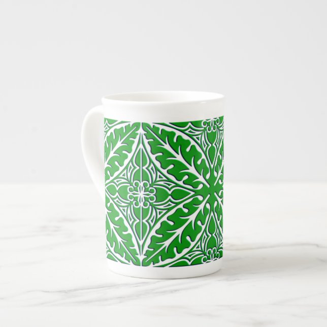 Moroccan tiles - emerald green and white bone china mug (Front Left)