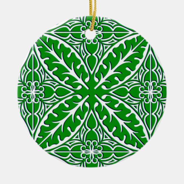 Moroccan tiles - emerald green and white ceramic tree decoration (Front)