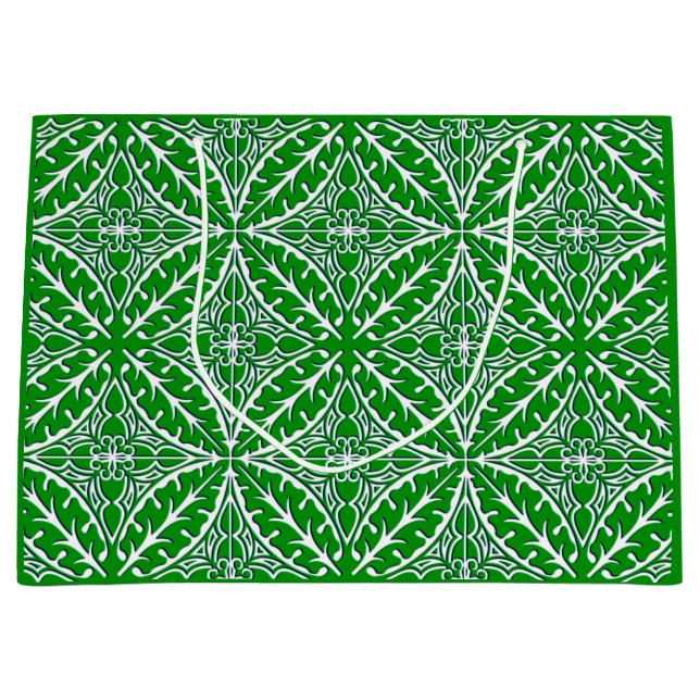 Moroccan tiles - emerald green and white large gift bag (Front)