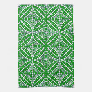 Moroccan tiles - emerald green and white tea towel