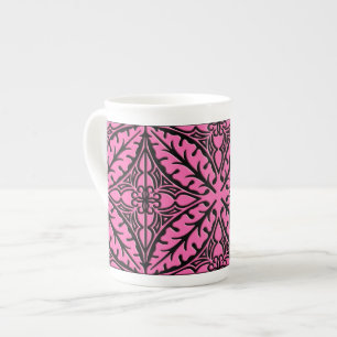 Moroccan tiles - fuchsia pink and black bone china mug