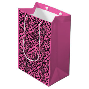 Moroccan tiles - fuchsia pink and black medium gift bag