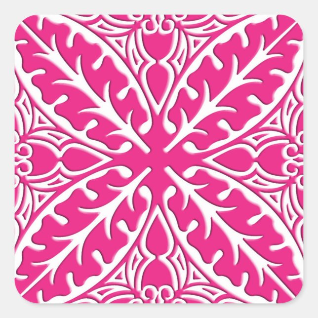 Moroccan tiles - fuchsia pink and white square sticker (Front)