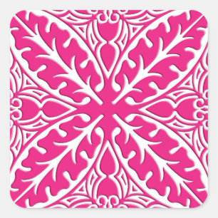 Moroccan tiles - fuchsia pink and white square sticker