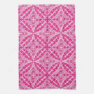 Moroccan tiles - fuchsia pink and white tea towel
