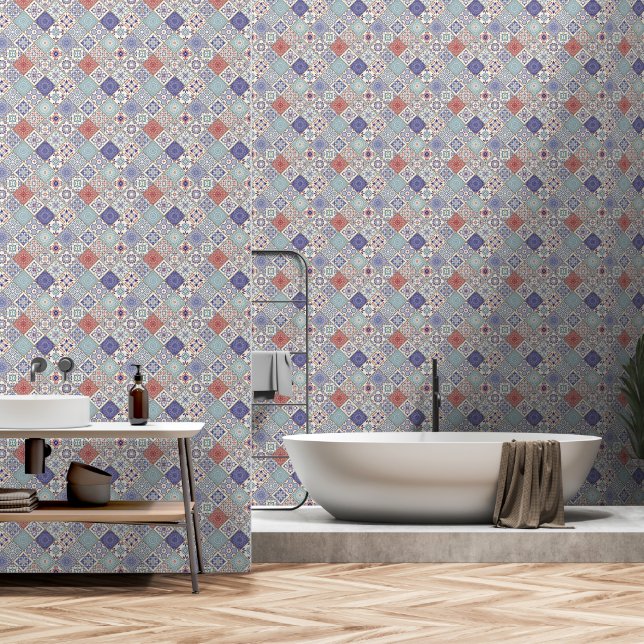 Moroccan Tiles Geometric Traditional Pattern Wallpaper (Bathroom)