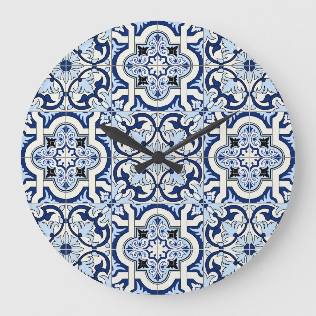 Moroccan Tiles: Gorgeous Blue Patterns. Large Clock (Front)