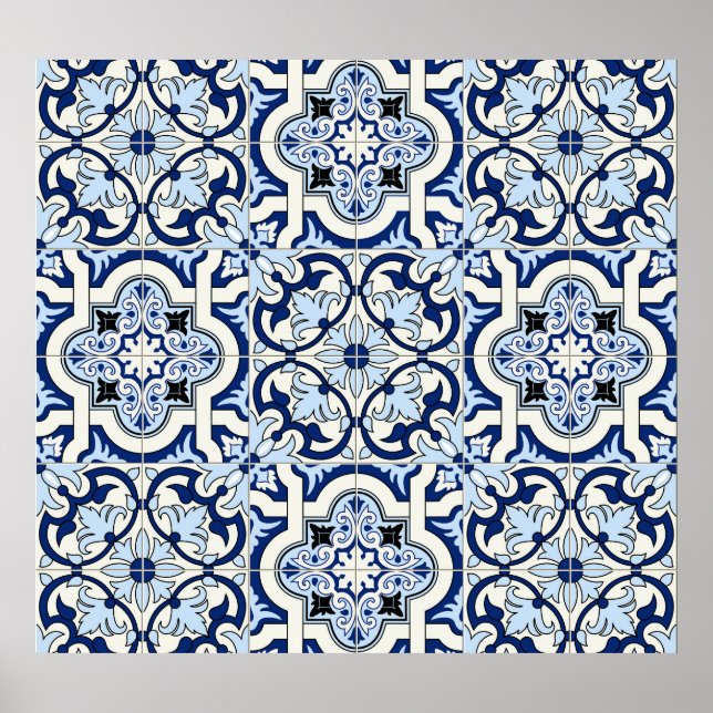 Moroccan Tiles: Gorgeous Blue Patterns. Poster (Front)