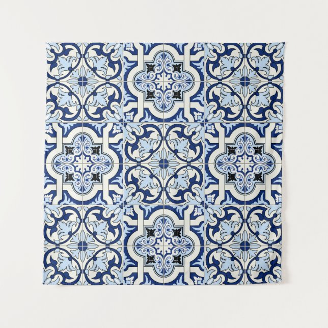 Moroccan Tiles: Gorgeous Blue Patterns. Tapestry (Front)