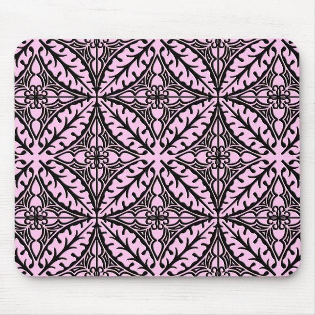 Moroccan tiles - ice pink and black mouse mat (Front)