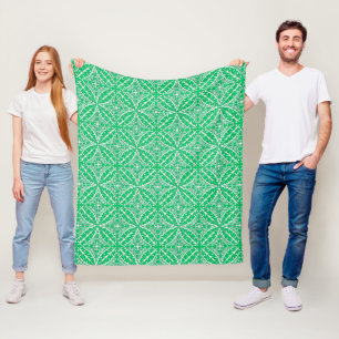 Moroccan tiles - jade green and white fleece blanket