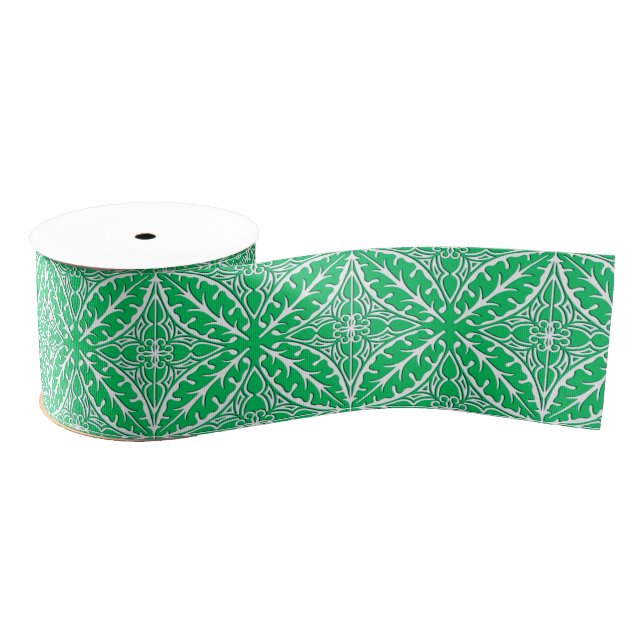 Moroccan tiles - jade green and white grosgrain ribbon (Spool)