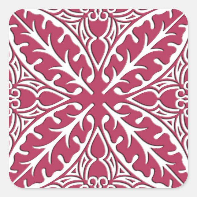 Moroccan tiles - magenta and white square sticker (Front)