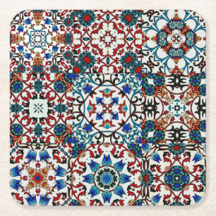 Moroccan tiles,mosaic,colourful art square paper coaster