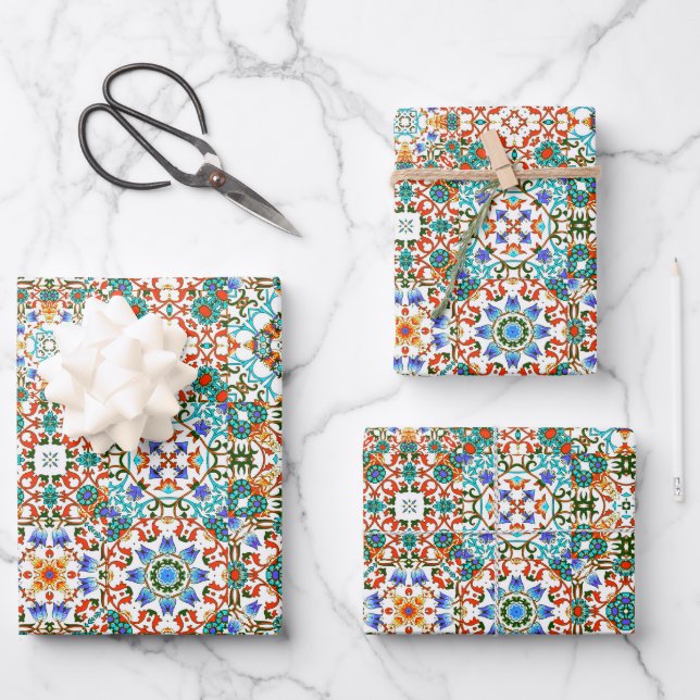 Moroccan tiles,mosaic,colourful art wrapping paper sheet (Front)