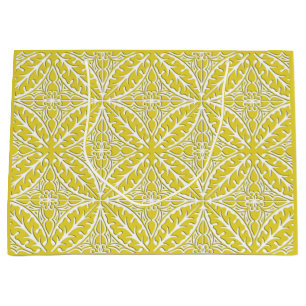 Moroccan tiles - mustard gold and white large gift bag