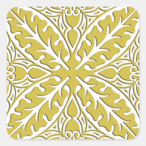 Image of Moroccan tiles - mustard gold and white Square Sticker