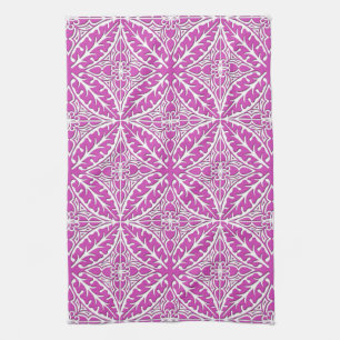 Moroccan tiles - orchid and white tea towel