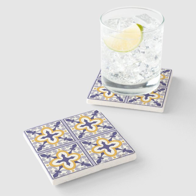 Moroccan Tiles Pattern #2 Stone Coaster (Side)