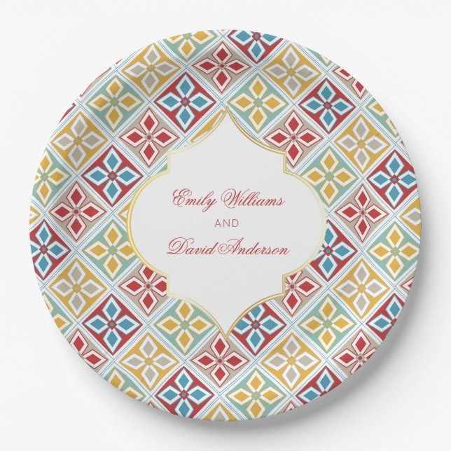 Moroccan Tiles Pattern Arabesque  Paper Plate (Front)