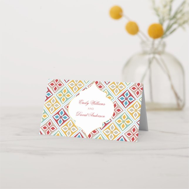 Moroccan Tiles Pattern Vibrant   Place Card (Back)