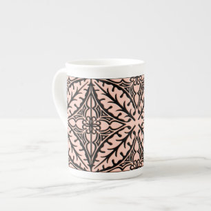Moroccan tiles - peach pink and black bone china mug
