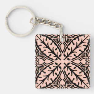 Moroccan tiles - peach pink and black key ring