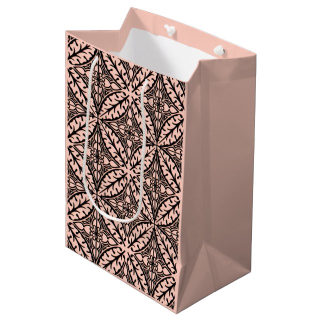 Moroccan tiles - peach pink and black medium gift bag (Front Angled)