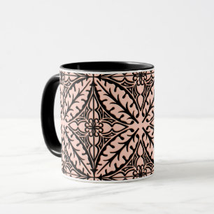 Moroccan tiles - peach pink and black mug