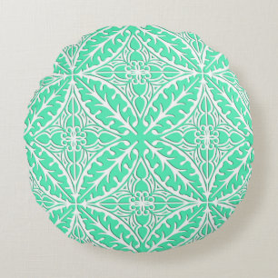 Moroccan tiles - robin's egg blue and white round cushion