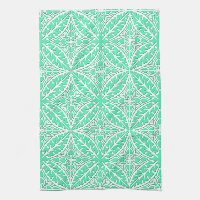 Moroccan tiles - robin's egg blue and white tea towel (Vertical)