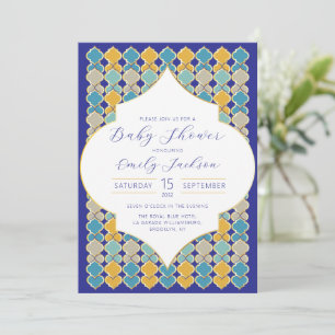Moroccan Tiles  Royal Blue Golden  Invitation
