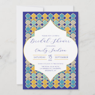 Moroccan Tiles  Royal Blue Golden  Invitation
