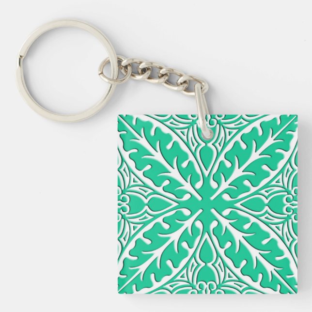 Moroccan tiles - turquoise and white key ring (Front)