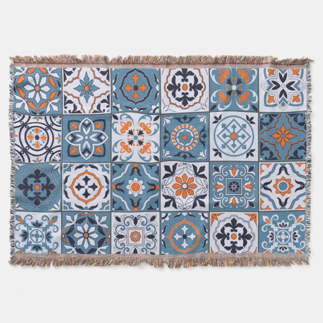 Moroccan Tiles: Vintage Seamless Elegance Throw Blanket (Front)