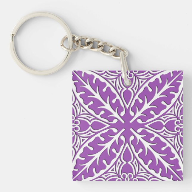 Moroccan tiles - violet and white key ring (Front)