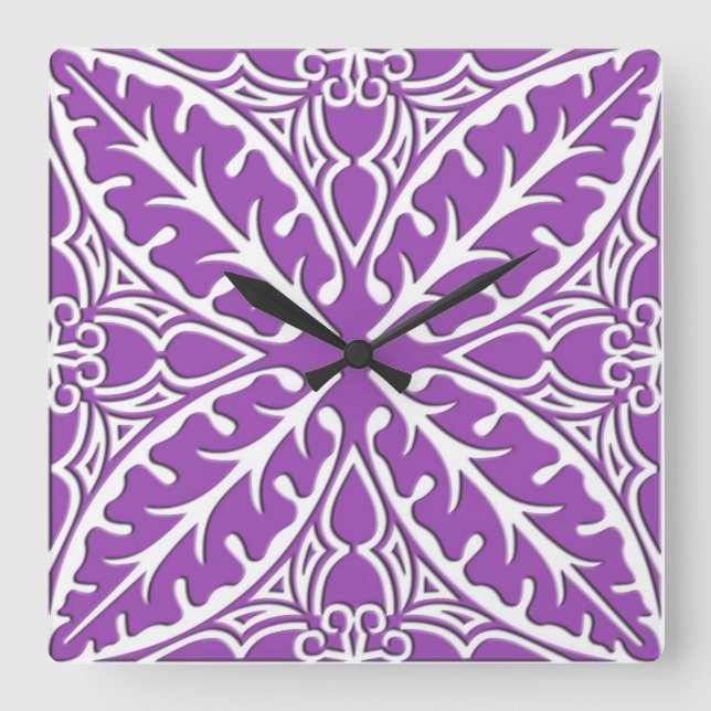 Moroccan tiles - violet and white square wall clock (Front)
