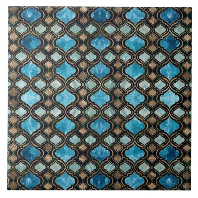 Moroccan trellis Blue Crystal Textures Tile (Front)
