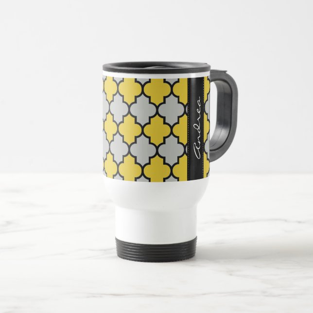 Moroccan Trellis, Latticework, Your Name Travel Mug (Front Right)