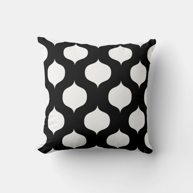 Moroccan Trellis Pattern Pillow in Black and White (Front)