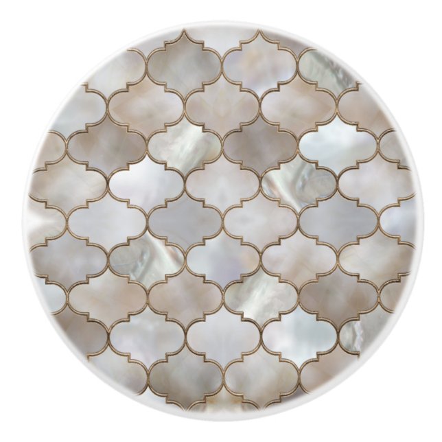 Moroccan trellis Pearl and Gold Ceramic Knob (Front)