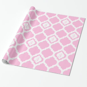 Moroccan trellis pink and white monogram wrap wrapping paper