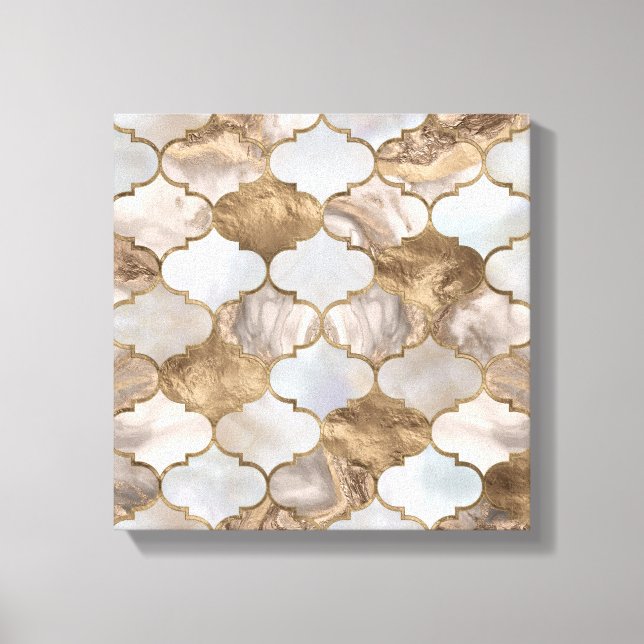 Moroccan trellis White marble and gold Canvas Print (Front)