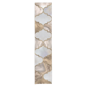 Moroccan trellis White marble and gold Short Table Runner