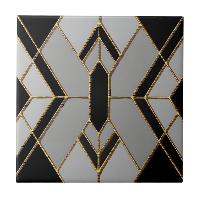Moroccan trellis White marble and gold Tile  (Front)