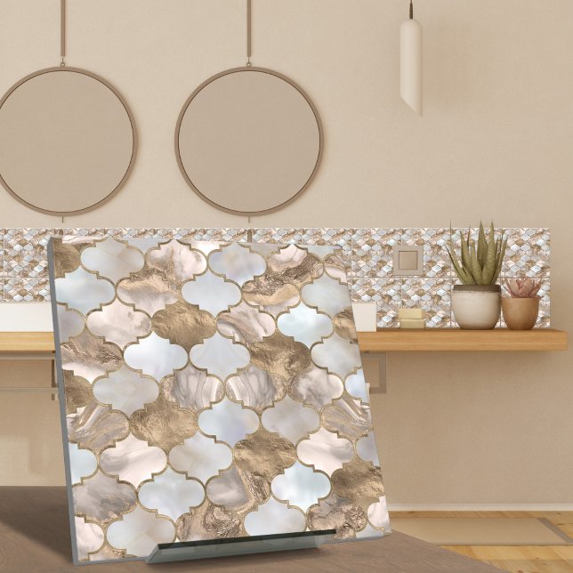 Moroccan trellis White marble and gold Tile (Creator Uploaded)