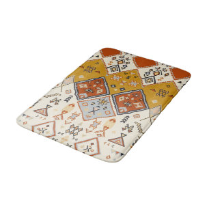 Moroccan Tribal Geometric Folk Art Pattern Bath Mat
