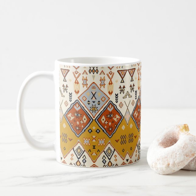 Moroccan Tribal Geometric Folk Art Pattern Coffee Mug (With Donut)